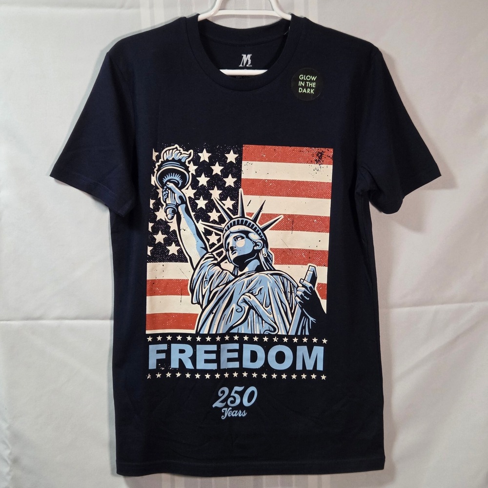 M Product T-Shirt Mens S Navy Blue Statue of Liberty Freedom Glow In The Dark